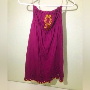Rewind Strapless Mini Dress Wine with Gold Embroidery Size XS